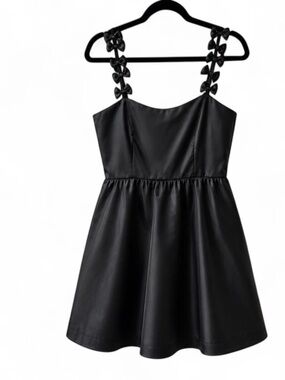 NWT Mable babydoll black satin feel mini dress with bow straps, size M